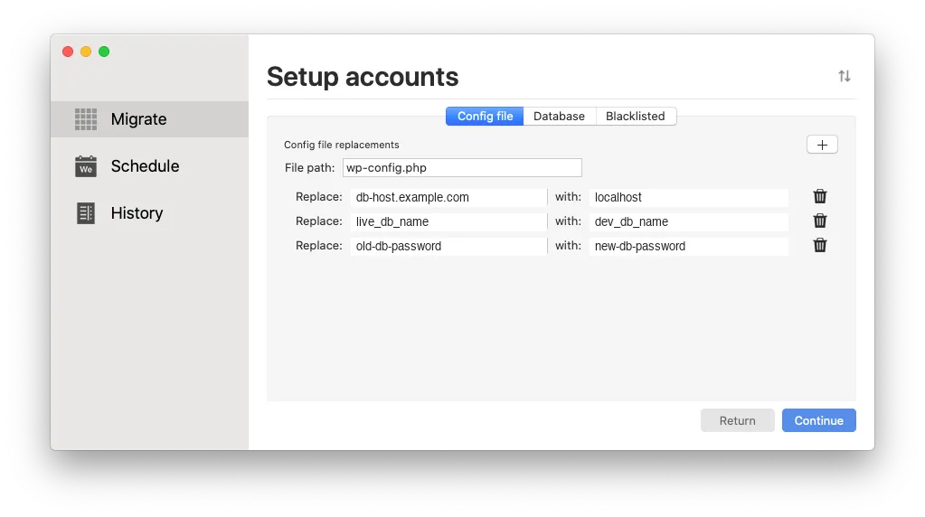 Setting up find and replace rules for a migration in Migrate